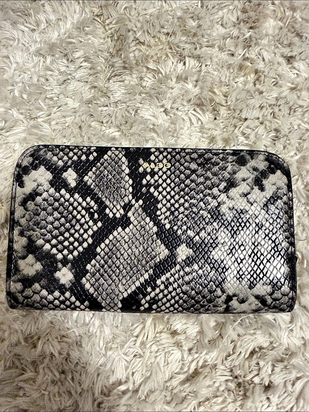 ALDO Snake Print Zip-Around Wallet in Black & Gray Like New